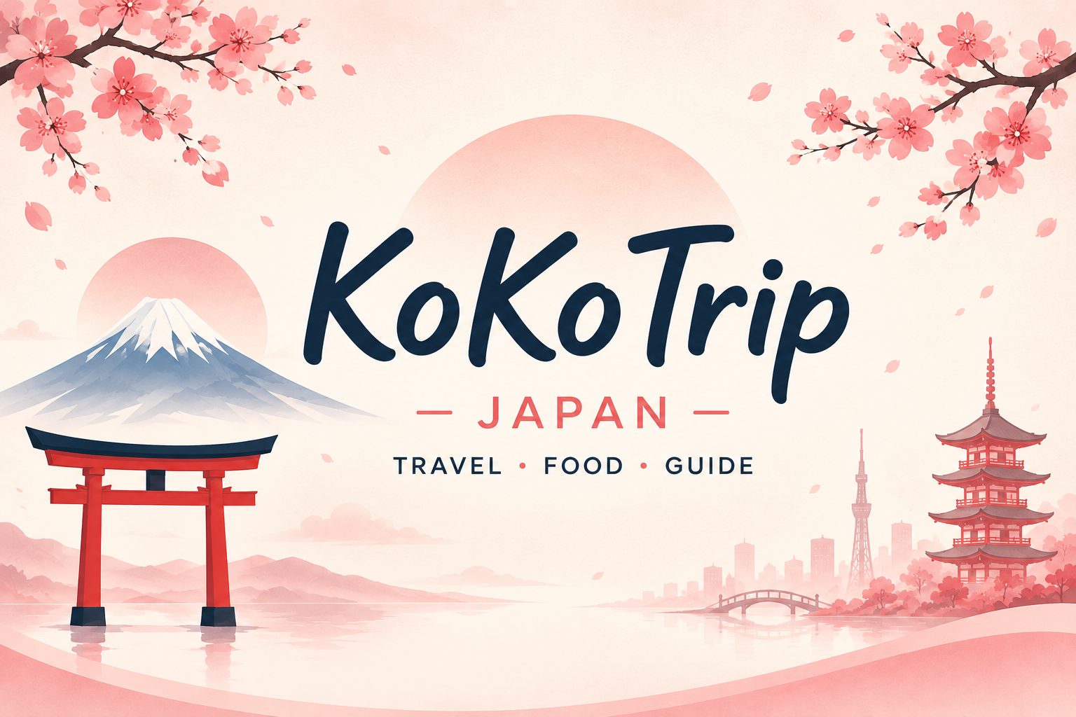 KoKoTrip Japan 鳥居、富士山與櫻花水彩主視覺